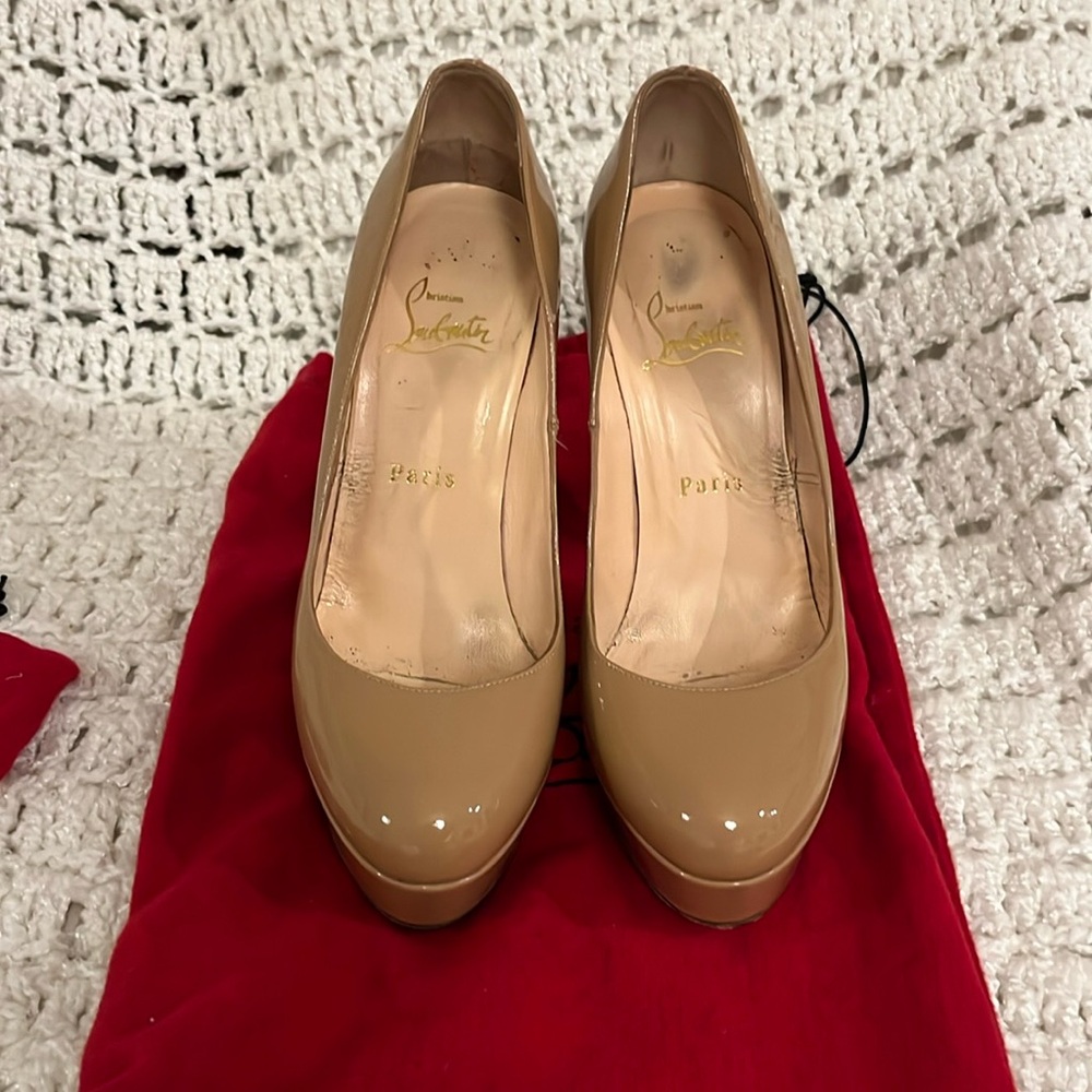 Christian Louboutin patten leather nude pumps